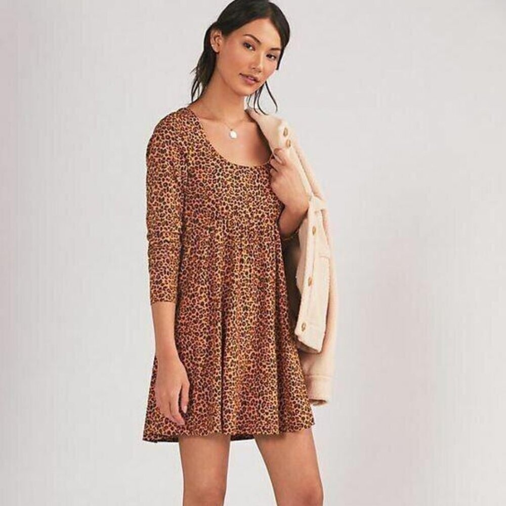 Daily Practice by Anthropologie Square-Neck Mini Dress Leopard Print M